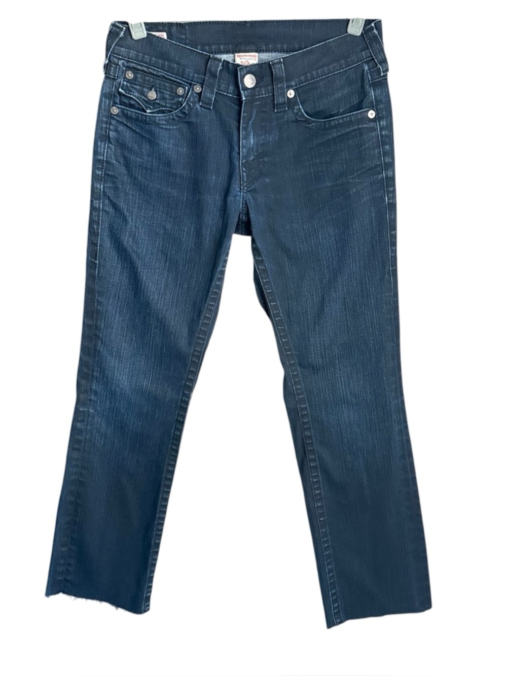 True Religion Ricky World Tour Men’s 32 Fit 31 Dark Wash Flap Pocket USA Raw Hem